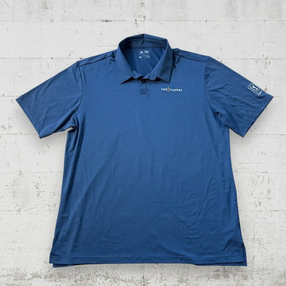 The Players TPC Sawgrass Golf Polo Shirt Sz XL Adidas Blue Striped‎